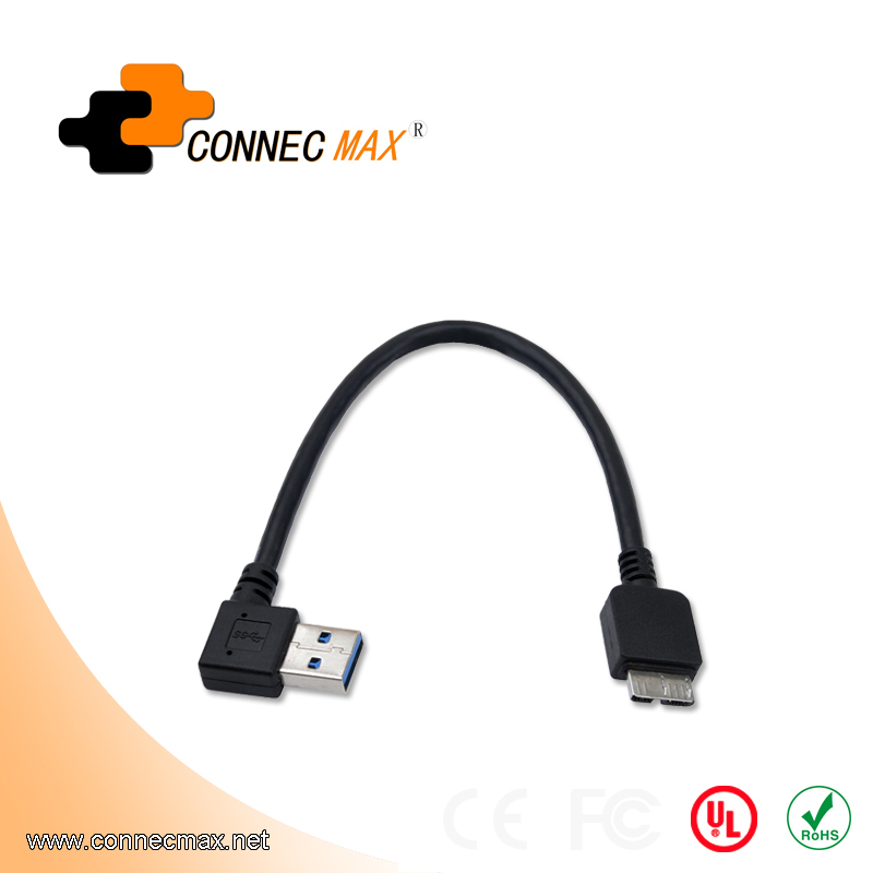 USB 3.0 90 Left Angle A Male to Micro B Male Cable